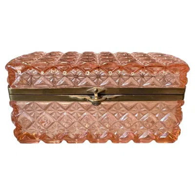Pre-owned 1stdibs Large Antique Continental Pink Pressed Glass Jewelry Casket With Brass Mounts