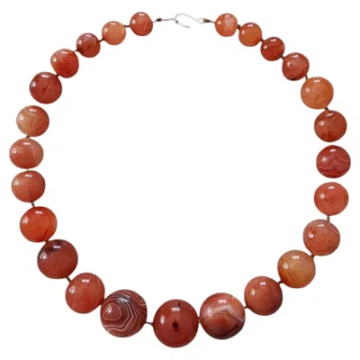 Pre-owned 1stdibs Large Antique Tibetan Himalayan Carnelian Bead Necklace, Hand-cut Banded In Multi