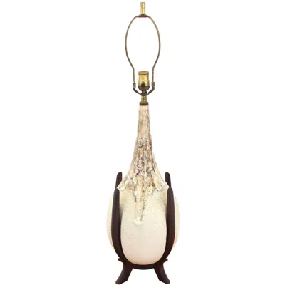 Pre-owned 1stdibs Large Art Pottery Dripping Pattern Table Lamp In Sand