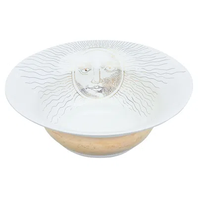 Pre-owned 1stdibs Large Ceramic Sun Bowl By Laurie Gartea With Gold Banding, 1990s, Usa In Gray