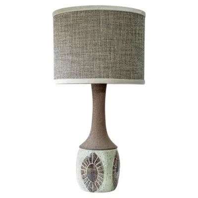 Pre-owned 1stdibs Large Chris Haslev Green Ceramic Lamp, Silk Lampshade By R. Houben