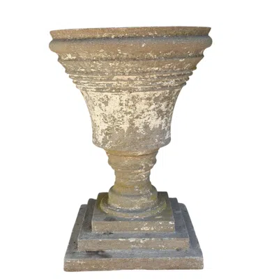 Pre-owned 1stdibs Large Classical Cast Concrete Garden Urn Planter On Pedestal Base, 34 Inches In Brown