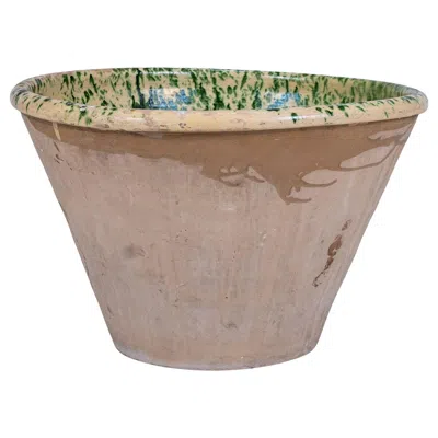 Pre-owned 1stdibs Large Colorful Glazed Terracotta Passata Bowl In Brown