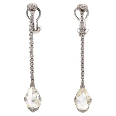 Pre-owned 1stdibs Large Edwardian Platinum Rose Cut Diamond Drop Clip On Earrings In Red