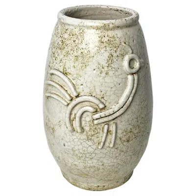 Pre-owned 1stdibs Large French Art Deco Ceramic Rooster Floor Vase Or Umbrella Stand, Circa 1930s In Sand