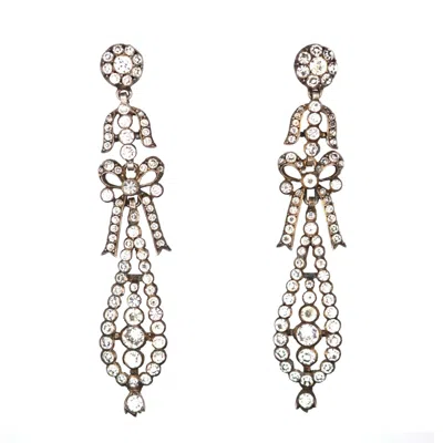 Pre-owned 1stdibs Large French Silver Pendeloque Bow Paste Earrings, Mid-19th Century In Multi