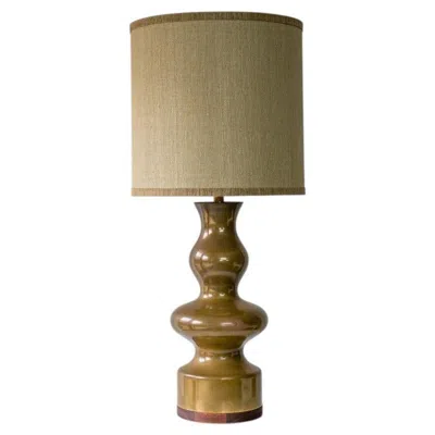 Pre-owned 1stdibs Large Green Brown Ceramic Curved Lamp, Custom Lampshade By R. Houben