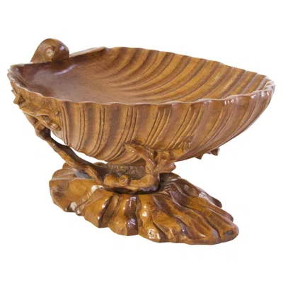 Pre-owned 1stdibs Large Hand-carved Olive Wood Clam Shell Bowl, Italian, 1930s In Brown