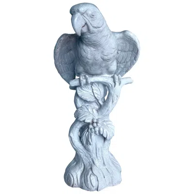 Pre-owned 1stdibs Large Italian Parrot In Vintage White Ceramic On Faux Bois Base