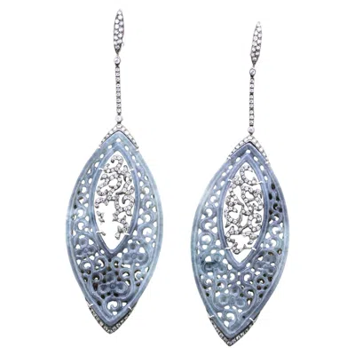 Pre-owned 1stdibs Large Jadeite Jade Diamond Gold Carved Dangle Earrings In Green