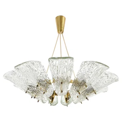 Pre-owned 1stdibs Large Kalmar Pendant Light Chandelier, Brass Textured Glass, Mid-century, 1960s In Transparent