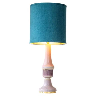 Pre-owned 1stdibs Large Lilac Ceramic Lamp, Custom Deep Teal Lampshade By R. Houben In Green