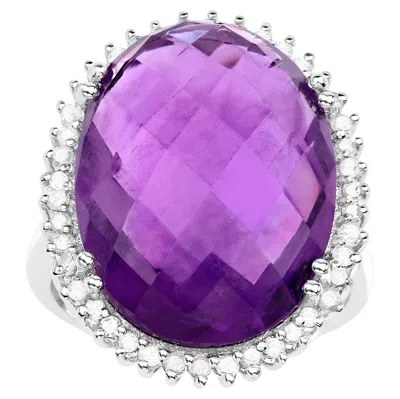 Pre-owned 1stdibs Large Natural Amethyst Cocktail Ring Diamond Halo 5 Carats In Purple