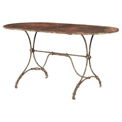 Pre-owned 1stdibs Large Oval-shaped Red And Green Painted French Garden Table