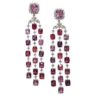 Pre-owned 1stdibs Large Pink Spinel And Diamond Chandelier Earrings Platinum 17.59 Carats