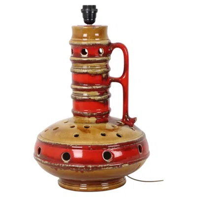 Pre-owned 1stdibs Large Red And Yellow Ceramic Lamp Base, Kil, Scandinavia, 51 Cm