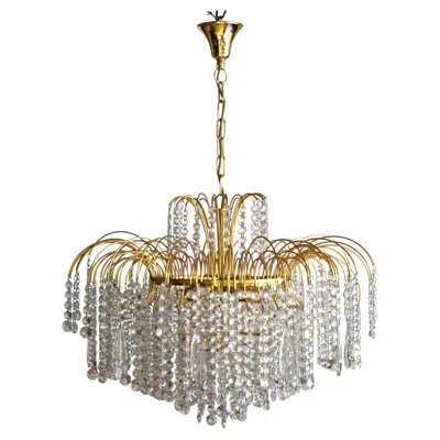 Pre-owned 1stdibs Large Swarovski Hollywood Regency Crystal Waterfall Chandelier, 1980s In Brown