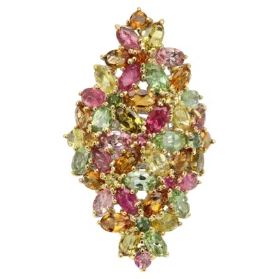 Pre-owned 1stdibs Large Tourmaline Ring Cluster Multi Color Gems Sterling Silver Statement Jewelry