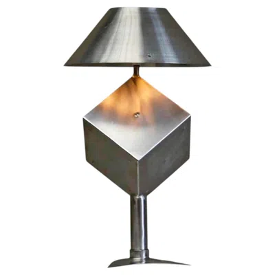 Pre-owned 1stdibs Large Unique Postmodern Table Lamp In Brushed Steel 1970s In Transparent