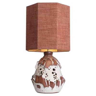Pre-owned 1stdibs Large White Brique Ceramic Floor Table Lamp, Octagonal Lampshade By R. Houben