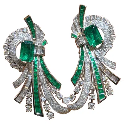 Pre-owned 1stdibs Late 1980s Emerald And Diamond Earrings In 18 Karat White Gold