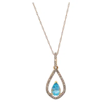 Pre-owned 1stdibs Layla Blue Topaz Pendant, 10k Yellow Gold With Pear Shaped Swiss Blue Topaz