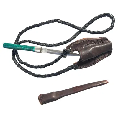 Pre-owned 1stdibs Leather Neckwear With Malachite Knife In Custom Pouch In Black