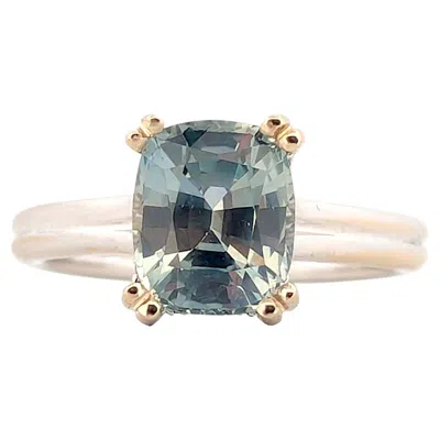 Pre-owned 1stdibs Liana 14k White Gold Ring With 2.50ct Sapphire & 0.08ctw Hidden Diamond Halo