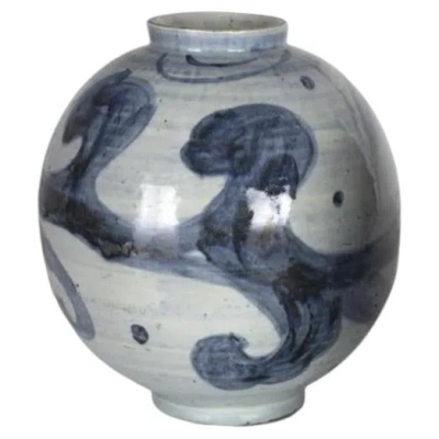 Pre-owned 1stdibs Light Blue Pot With Painted Design