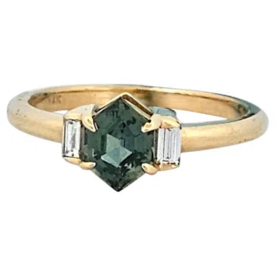 Pre-owned 1stdibs Lillian 14k Yellow Gold Ring With Green Sapphire & Diamond Accents