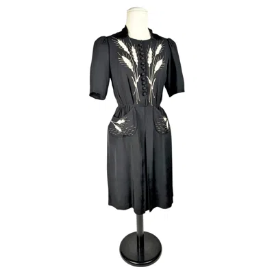 Pre-owned 1stdibs Little Black Dress With Embroidered Ears Of Wheat - France Circa 1945