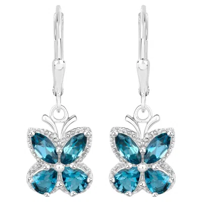 Pre-owned 1stdibs London Blue Topaz Butterfly Dangle Earrings 2.3 Carats Sterling Silver