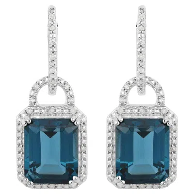 Pre-owned 1stdibs London Blue Topaz Dangle Earrings Diamonds 7.95 Carats Sterling Silver