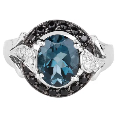 Pre-owned 1stdibs London Blue Topaz Ring With Black Spinel 4.22 Carats Sterling Silver