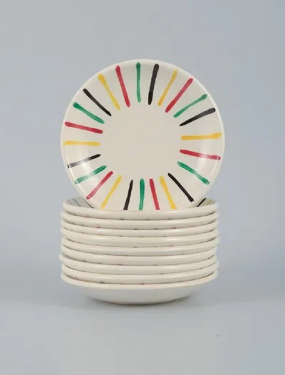Pre-owned 1stdibs Longchamp, France, Hand Painted, Ten Small Faience Plates, Mid-20th Century In Gray