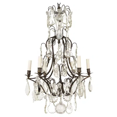 Pre-owned 1stdibs Louis Xv Style French Crystal Chandelier With Brass Frame In Sand