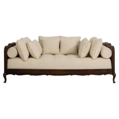 Pre-owned 1stdibs Louis Xv Upholstered Daybed With Rattan Side Panels And Cushions In Sand