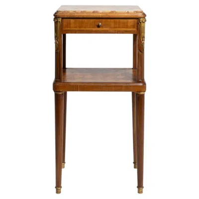 Pre-owned 1stdibs Louis Xvi Side Table With Marble Top And Brass Details In Brown
