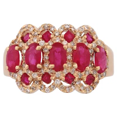 Pre-owned 1stdibs Louisa 14k White Gold Ring With 1.90 Ct Natural Rubies (oval & Round)
