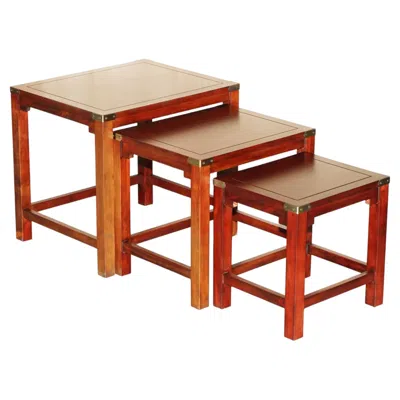 Pre-owned 1stdibs Lovely Military Campaign Vintage Hardwood Nest Of Side End Wine Or Lamp Tables In Brown