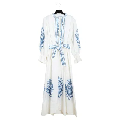 Pre-owned 1stdibs Lug Von Siga 2023 Robe Maxi Fr40 Embroided White Cotton Maxi Dress Uk12 Us10
