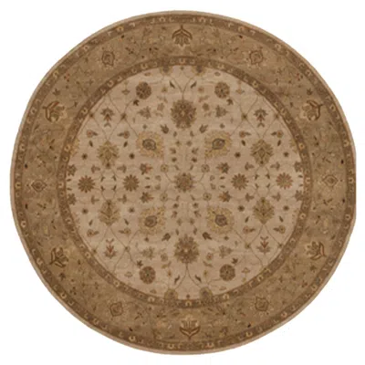Pre-owned 1stdibs Luxury Traditional Hand-knotted Amritsar Sultanabad Ivory/beige 12x12 Round Rug In Brown
