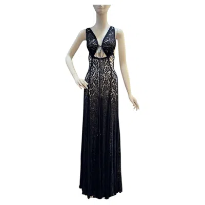 Pre-owned 1stdibs Ma Navy Blue Crepe Lace Double Corset Back Dress Size 2