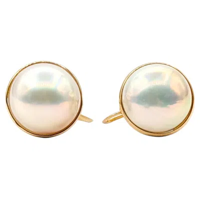 Pre-owned 1stdibs Mabe Pearl Screwback Earrings In 18k Yellow Gold
