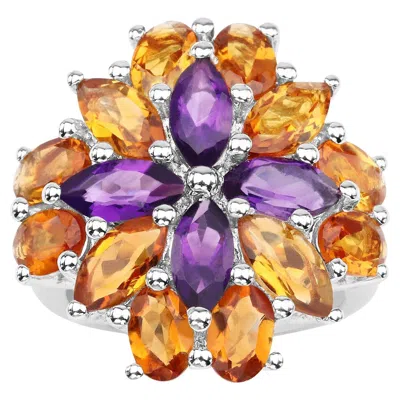 Pre-owned 1stdibs Madeira Citrine And Amethyst Cocktail Ring 8 Carats Sterling Silver In Purple