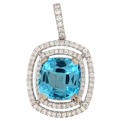 Pre-owned 1stdibs Madrigal 1" 14k White Gold Pendant With 3.00 Ct Cushion-cut Aquamarine