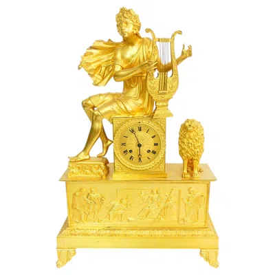 Pre-owned 1stdibs Mantel Clock From The French Empire Of The Early 19th Century 'apollo, Playing In Gold