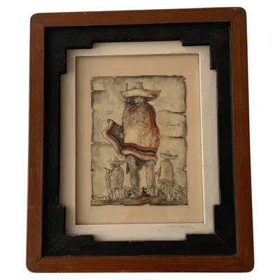 Pre-owned 1stdibs Mariano Rivera Condes Original Mid-century Figural Pastel Painting On Parchment In Brown