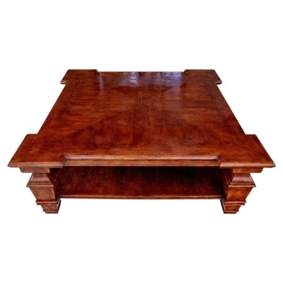 Pre-owned 1stdibs Massive Corner Notched Hardwood Cocktail Table In Brown