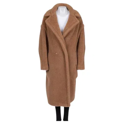 Pre-owned 1stdibs Max Mara Camel Wool & Silk Oversize Teddy Coat Sz.l In Brown